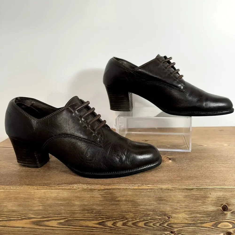 VTG Laura Scott Leather Oxford Heels SZ 7 Lace Up Academia Coquette Grannycore